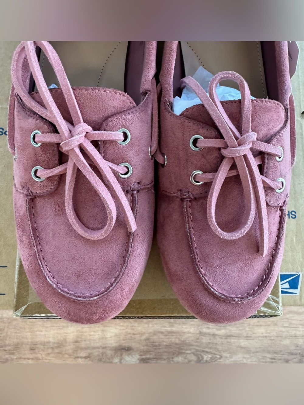 Time and Tru Womens Pink Faux Suede Boat Shoes Memory Foam Moc Toe Loafers 8 New - Picture 10 of 15